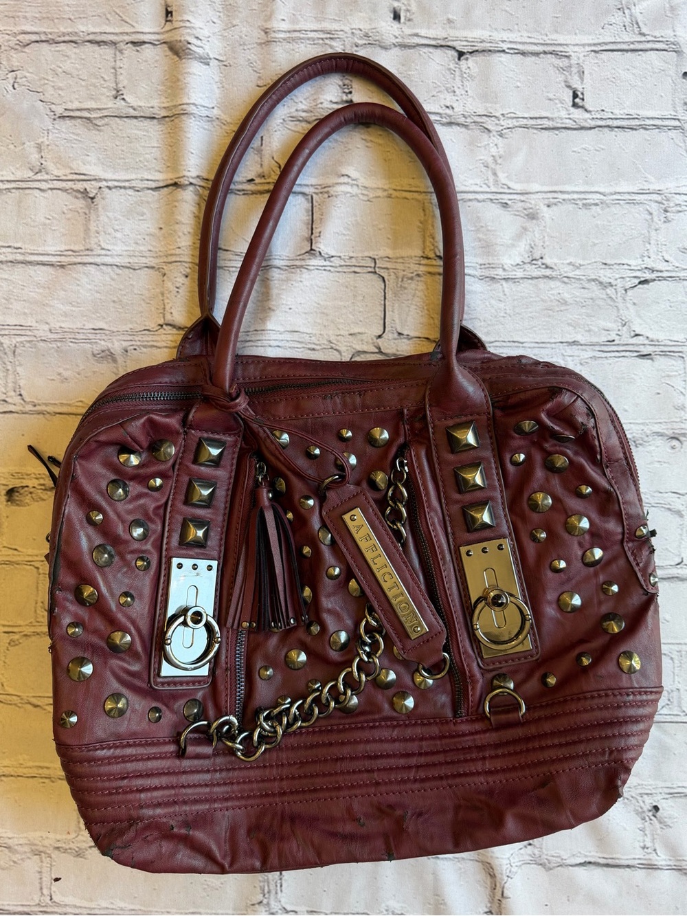 Y2K Affliction Edgy Studded Handbag Purse Tote Steampunk Metal Bag Emo Goth Rock
